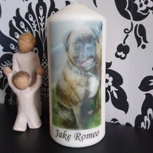 Personalised Pet Memorial Photo Pillar Candle - Personalised With Your Pets - Memory, Remember, Bereavement, Candles. Dog, Cat, Rabbit. Etc