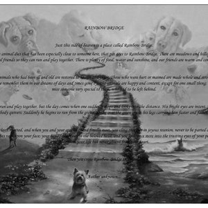 Rainbow Bridge Poem Pet Dog Loss Memorial Bereavement Black & White Picture DOWNLOAD
