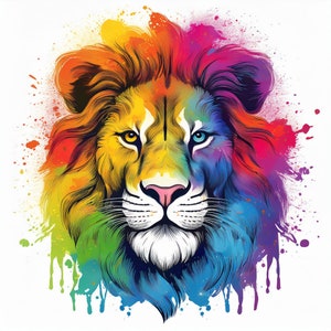 Rainbow Splatter Lion Art Instant Digital Download - JPG PNG files