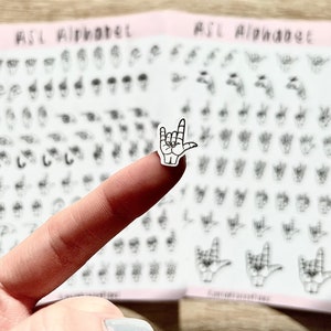 Autocollants « Je t'aime » ASL : une feuille de 63 autocollants en langue des signes dessinés à la main | Stickers Bullet Journal | Stickers agenda