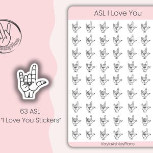 Adesivi "Ti amo" ASL - Un foglio di 63 adesivi in lingua dei segni disegnati a mano / Adesivi per Bullet Journal / Adesivi per Planner