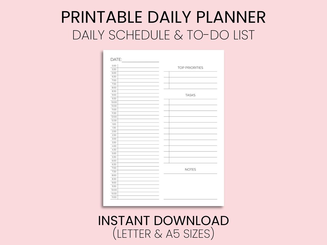 Daily Schedule Planner Printable | A5 & Letter Size | Fillable PDF ...
