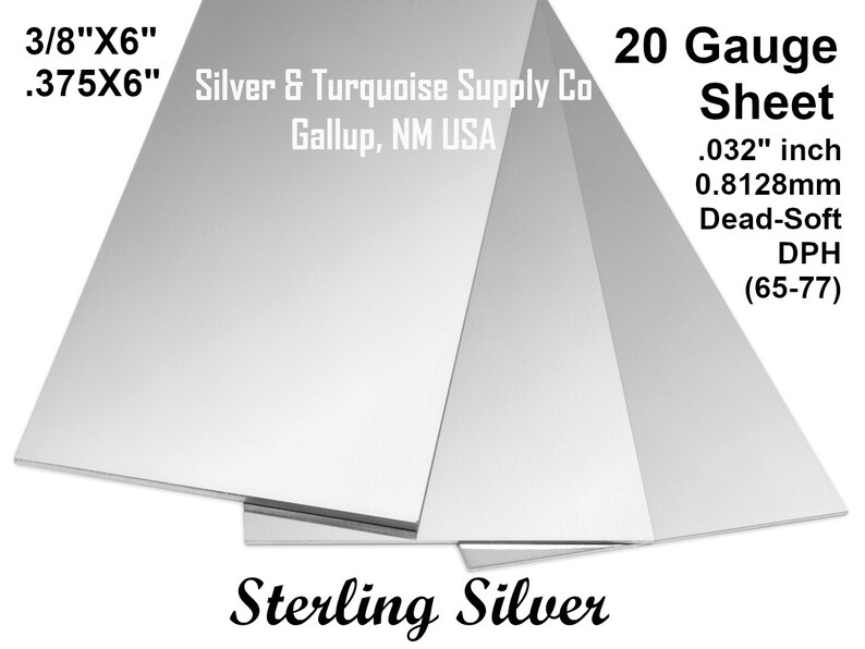 Good Finish .010 X 36 65-77 38 X 6 20 Gauge Sterling Silver Sheet .032 .125 Dead Soft Temper DPH .0005 X 6