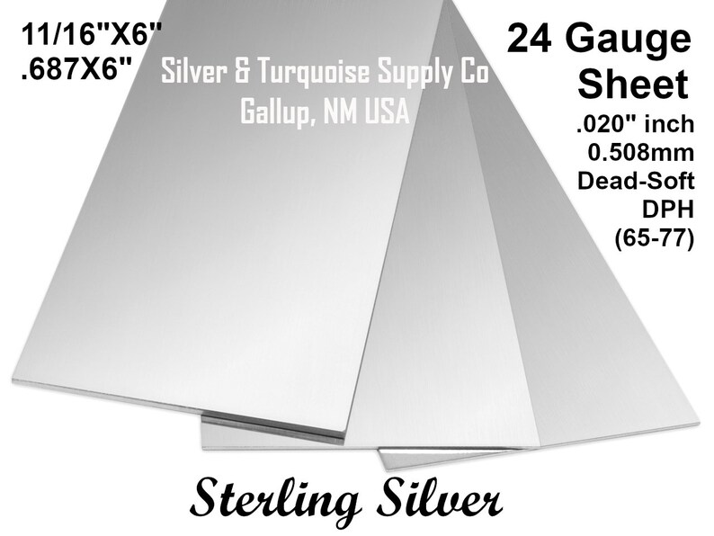 .125 Dead Soft Temper DPH .010 X 36 65-77 .0005 X 6 Good Finish 1116 X 6 24 Gauge Sterling Silver Sheet .016