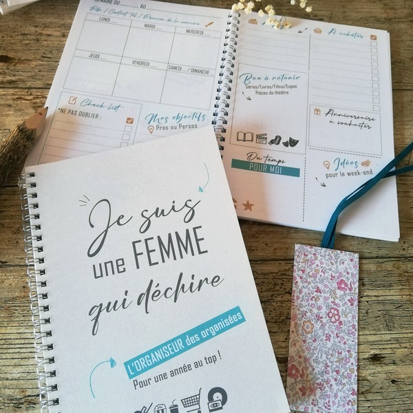 Organiseur agenda format A5, carnet planer femme dépense anniversaire RDV to do list sur papier recyclé, cahier  journalier vertical humour