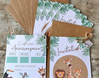 Carton d'invitation anniversaire thème jungle