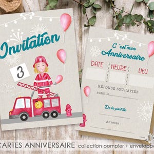 Lot cartes anniversaire thème pompier + enveloppes