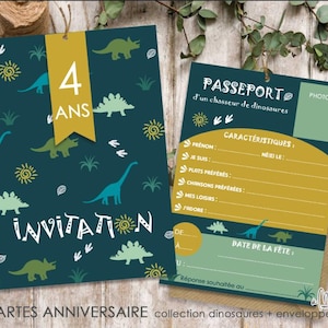 Lot cartes anniversaire thème dinosaure + enveloppes