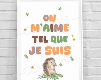 Positive thoughts and motivation poster for children – Kindness illustration – Children’s bedroom decor – I am loved as I am