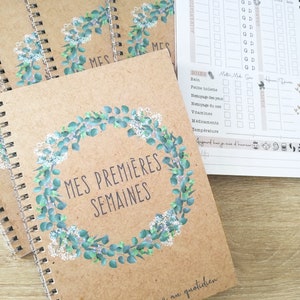 Baby's first weeks tracking notebook, daily schedule bottle diaper sleep health, birth gift idea babyshower