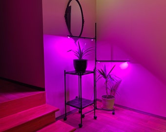 Floor phytolamp for flowers and house plants, 2-story metal, Metaflex BI-2 Bicolor on wheels with brake, black.