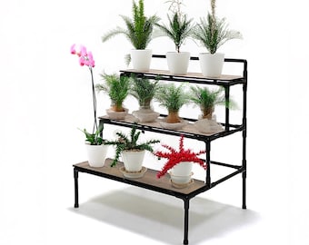 Floor stand for flowers and flowerpots Malva three-level stepped metal black.