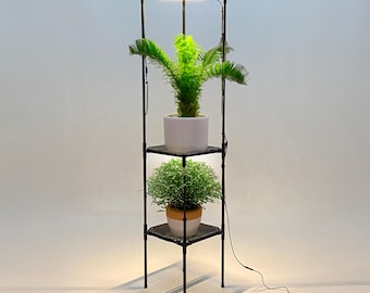 Corner Plant Stand with Grow Light Cornetta. Durable Waterproof Metal Plant Shelf  Indoor Outdoor,  for Living Room, Balcony, Patio, Garden.