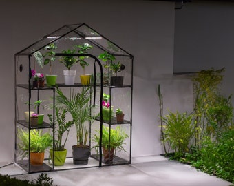 Indoor walk in greenhouse with phyto light for home, cottage, terrace or patio Sezam Akrur