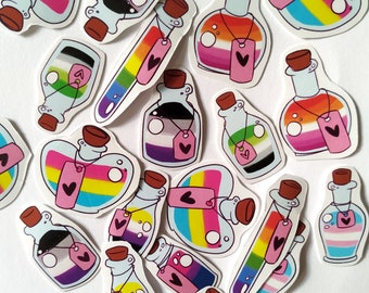 LGBTQ POTION STICKERS | asexual, aromantic, pansexual, lesbian, transgender, bisexual, non-binary, gay