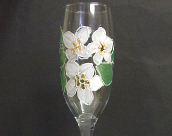 Handbeschilderd glas, 'Christmas rose' wijn fluit
