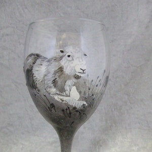 Handbeschilderd glas, wijnglas &#39;Herdwick sheep&#39;