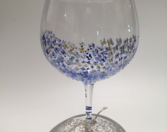 Handpainted glass, &#39;Forget-me-not&#39; gin cocktail glass