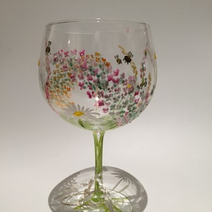 Handpainted glass, 'Summer Blossom' gin cocktail glass