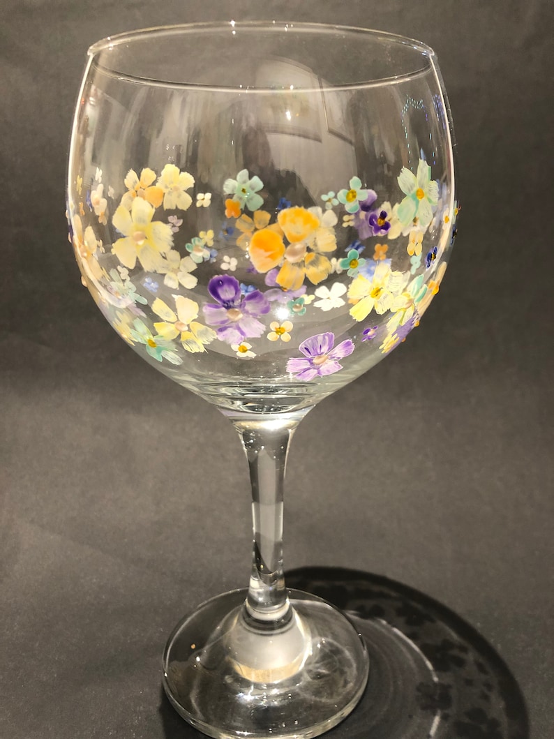 Hand Painted Floral Gin Glass Etsy UK