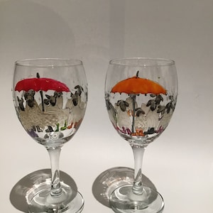 Sheep with wellies hand painted wine glass