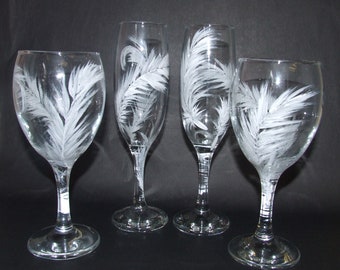 Handgeschilderd glas, 'Witte veer' glazen/fluiten
