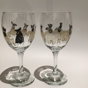 Hand painted sheep wine or champagne glass