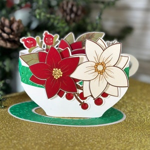 Poinsettia POP UP Teacup Card