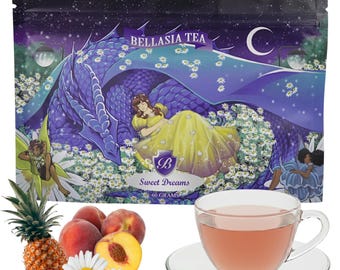 Sweet Dreams Cozy Kids Sleepy Time Tea– Relaxing Chamomile Herbal Blend with Real Peach & Pineapple Pieces. Caffeine-free     60g/2.11 oz.