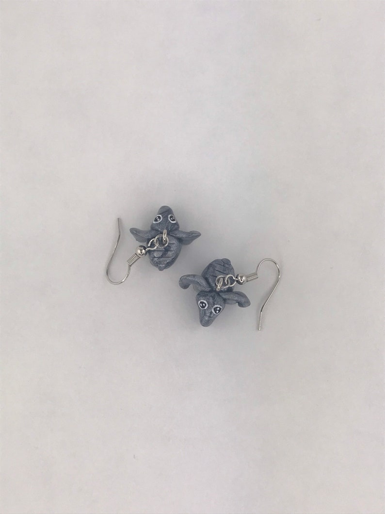 Adorable Miniature Silver Polymer Clay Baby Elephant Dangly Earrings