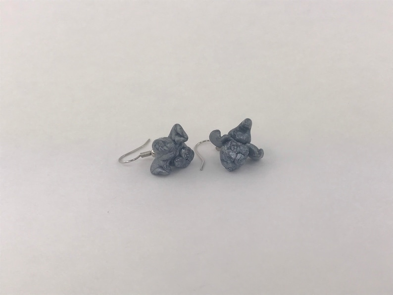 Adorable Miniature Silver Polymer Clay Baby Elephant Dangly Earrings
