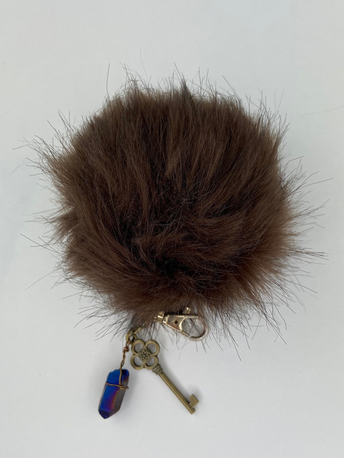Brown Puff Ball Poofy Poof Keychain with Rock and Key Charms Etsy
