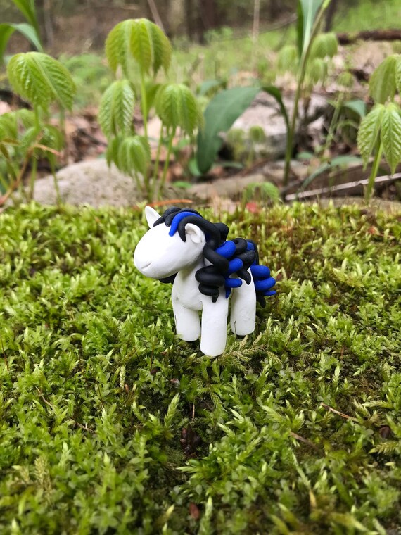 Miniature White Horse With Black And Electric Neon Blue Mane Etsy