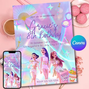 K-pop Demon Hunters Birthday Invitation | Huntrix Invitation | Editable Canva Template | Printable Birthday Card for Kids