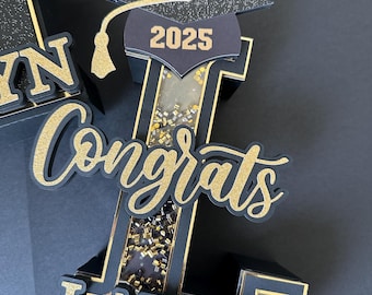 Aangepaste afstuderen 3D-letters cijfer glitter shaker| Class of 2025: gepersonaliseerd decorfeest | Afstudeercadeau High School College University