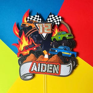 Monster Truck Birthday Decorartions | Boy Birthday Party Centerpiece | Off-Road Truck Cake Topper | Car Party