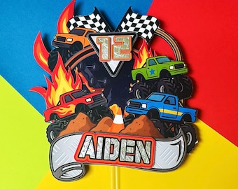 Monster Truck Birthday Decorartions | Boy Birthday Party Centerpiece | Off-Road Truck Cake Topper | Car Party