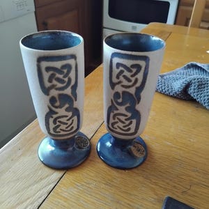 WELSH CELTIC KNOT  / Laugharne studio pottery vessels pair