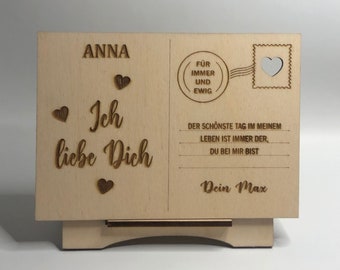 Personalisierte Postkarte, Liebeskarte, Geschenkkarte aus Holz