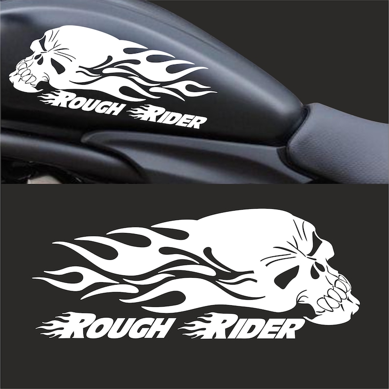 Rough Rider Aufkleber Skull mit Flammen Motorrad Sticker 2