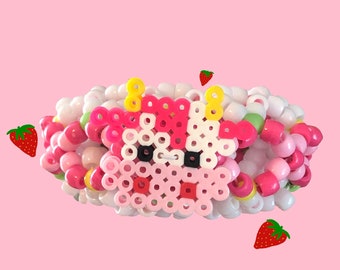 Strawberry cow kandi cuff