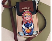 Hand painted handbag, exclusive artwork ( quot Russian Matryoshka quot ). Available for shipping.