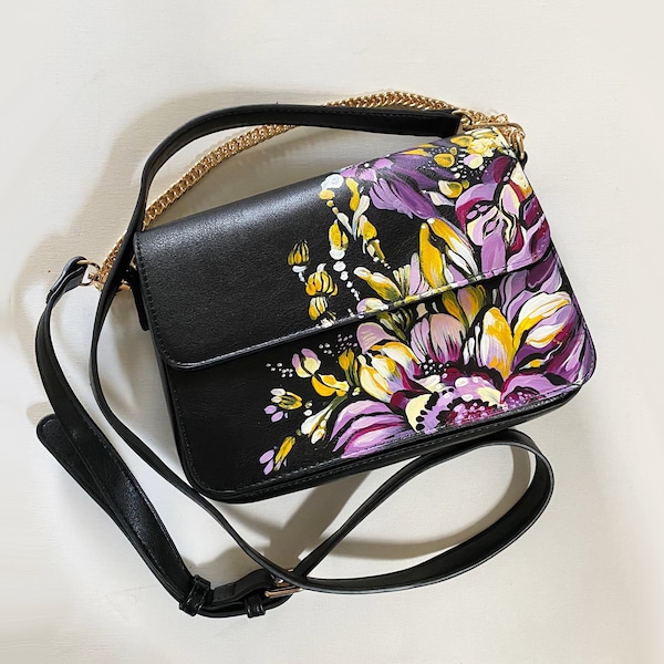 Hand painted handbag, exclusive artwork based on a scarf designer Van Noten, Dries. Available for shipping.