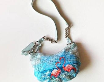Genuine Leather. Hand painted artwork "two flamingos".  Available for shipping.