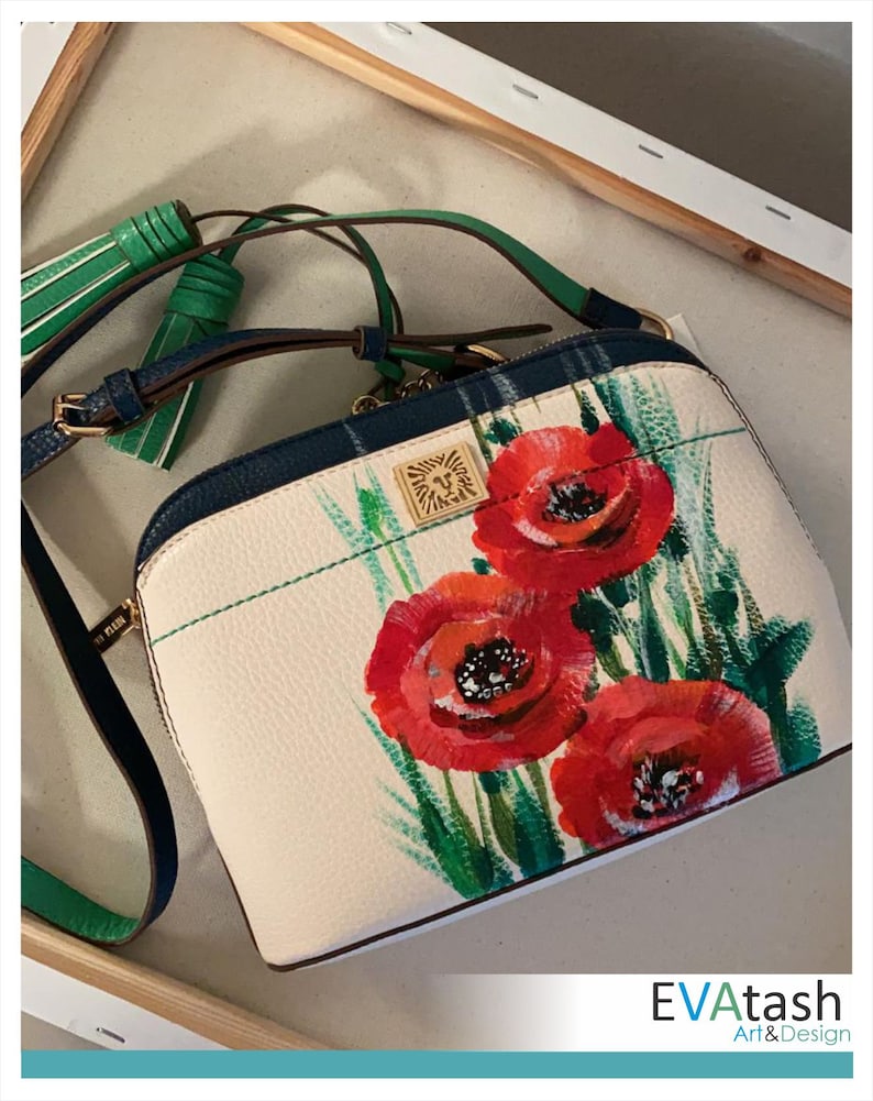 exclusive artwork Hand painted handbag Red poppies Available for shipping.