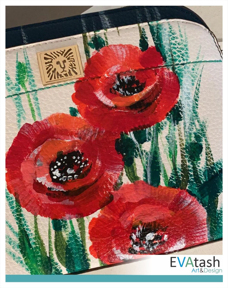 exclusive artwork Hand painted handbag Red poppies Available for shipping.