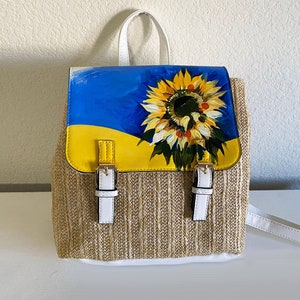 Hand-painted handbag, exclusive artwork "Sunflowers"