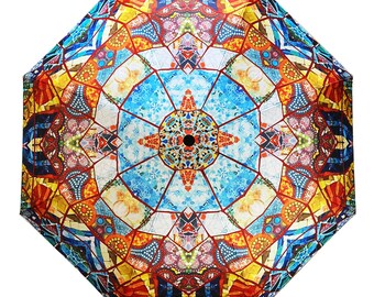 Umbrella with original painting "Gaudí Mosaic " Available for shipping.