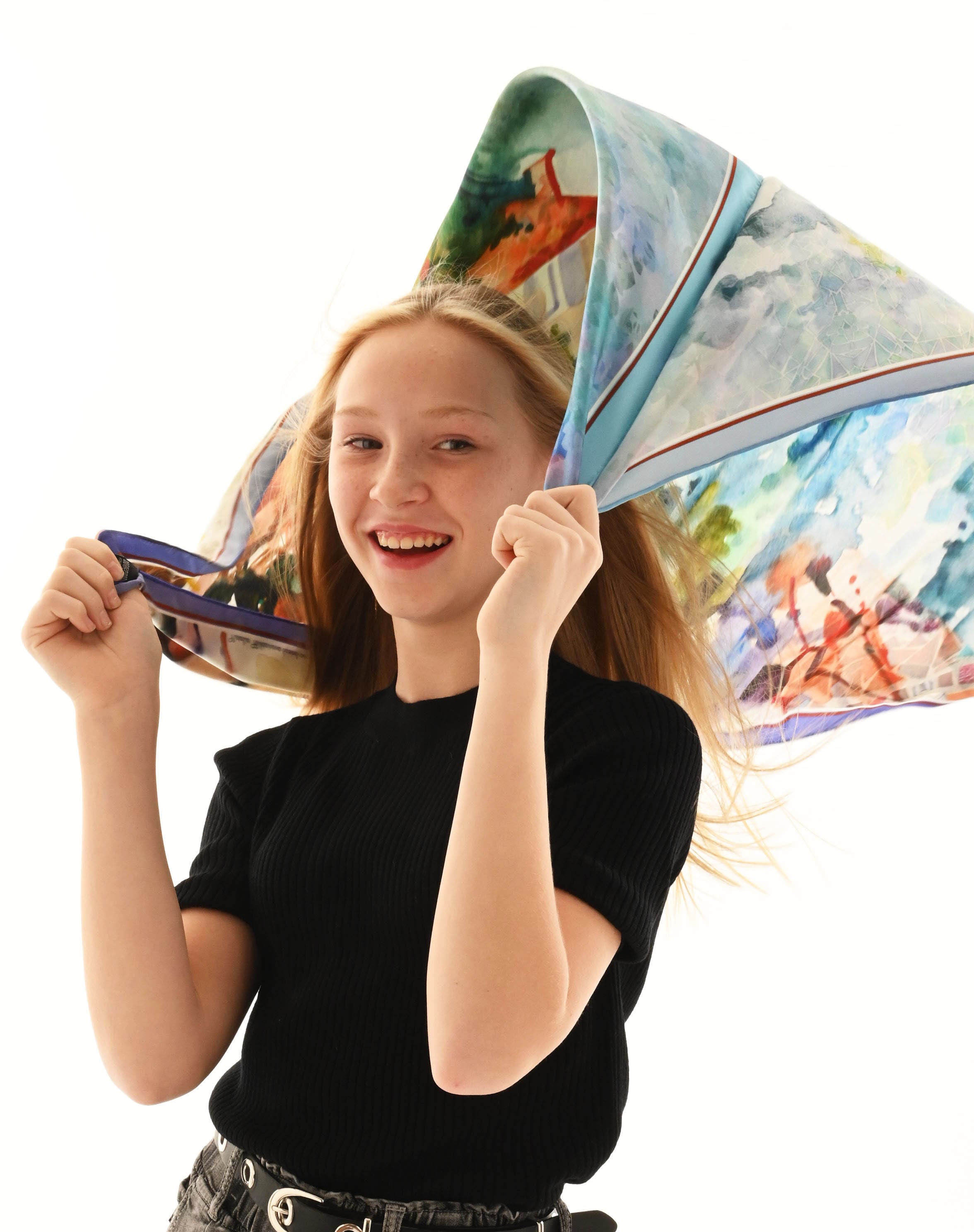 100% silk (Satin) scarf with original painting based on the painting by Cézanne ". Available for shipping.