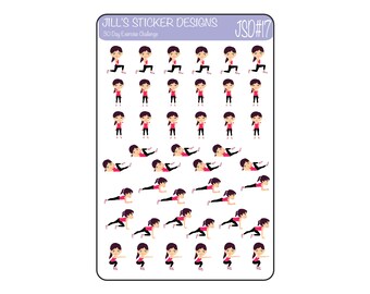 digital stickers for personal and commercial use Woman clipart workout plank 30 days challenge png graphics
